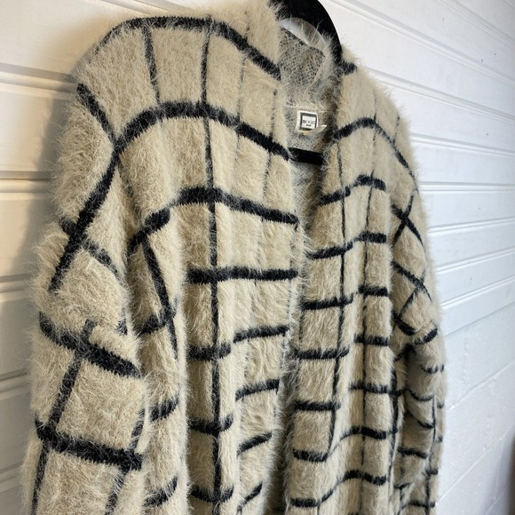 Mo:Vint New York Women light Brown open front plaid oversized Cardigan S Movint - Picture 3 of 8